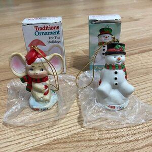 Vintage CVS Christmas Ornaments Mouse Snowman NEW